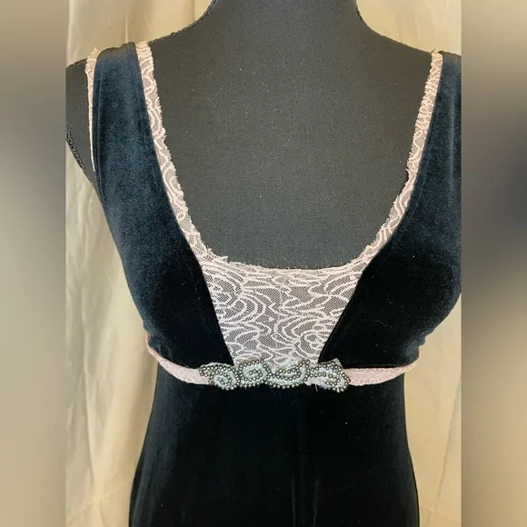 Free People Black Velvet Dress with Pink Trim - Picture 2 of 12